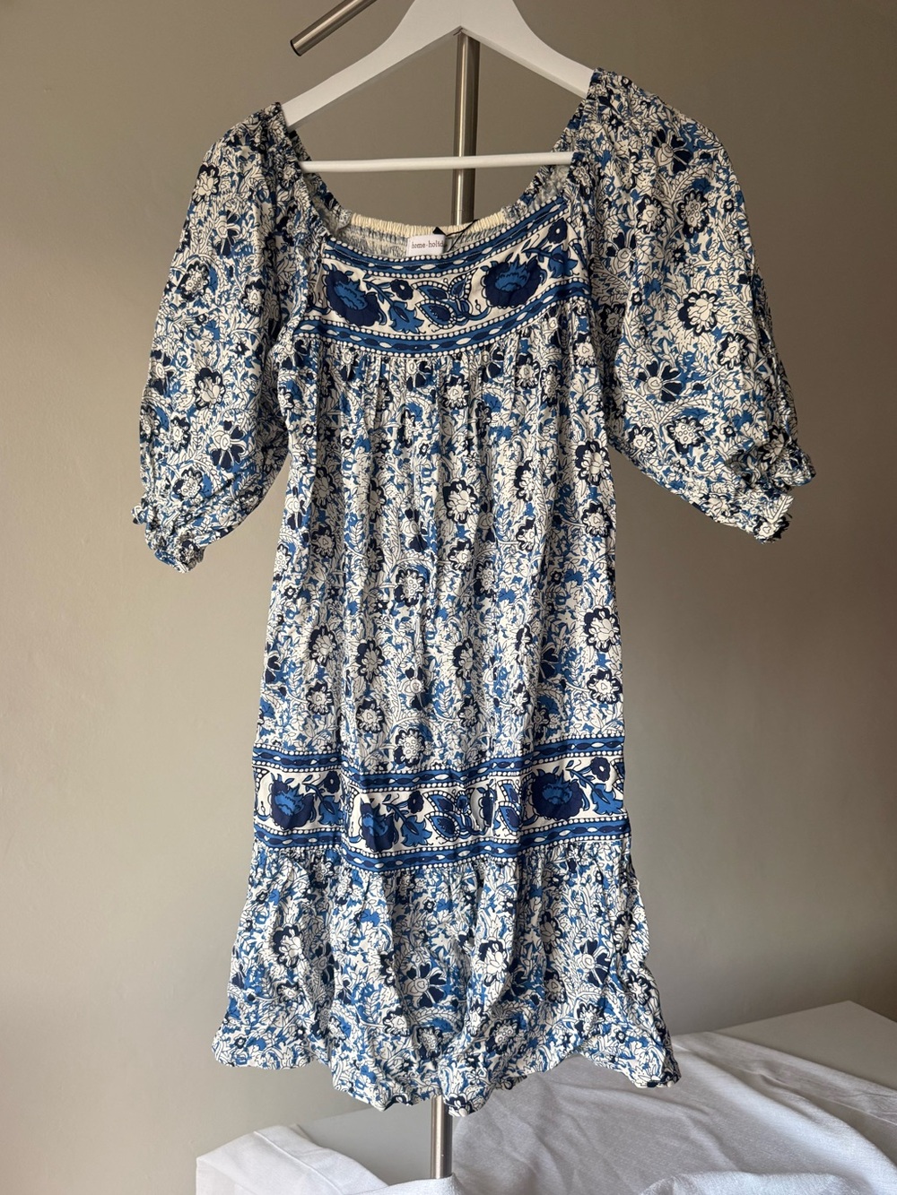 Blue Floral Puff-Sleeve Mini Dress NWT